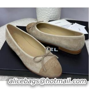 ​New Design Chanel CC 25A Ballet Flat With Bow Suede CH1023 Grey/Dark Brown