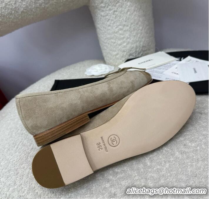 ​New Design Chanel CC 25A Ballet Flat With Bow Suede CH1023 Grey/Dark Brown