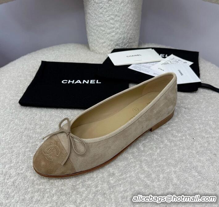 ​New Design Chanel CC 25A Ballet Flat With Bow Suede CH1023 Grey/Dark Brown