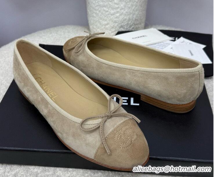 ​New Design Chanel CC 25A Ballet Flat With Bow Suede CH1023 Grey/Dark Brown