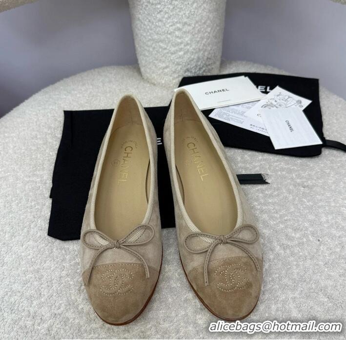 ​New Design Chanel CC 25A Ballet Flat With Bow Suede CH1023 Grey/Dark Brown