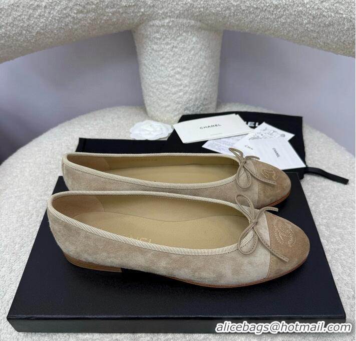 ​New Design Chanel CC 25A Ballet Flat With Bow Suede CH1023 Grey/Dark Brown