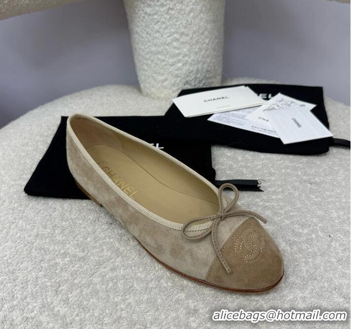 ​New Design Chanel CC 25A Ballet Flat With Bow Suede CH1023 Grey/Dark Brown