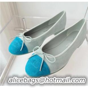 ​Free Shipping Chanel CC Ballet Flat With Bow Suede CH1023 Baby Blue