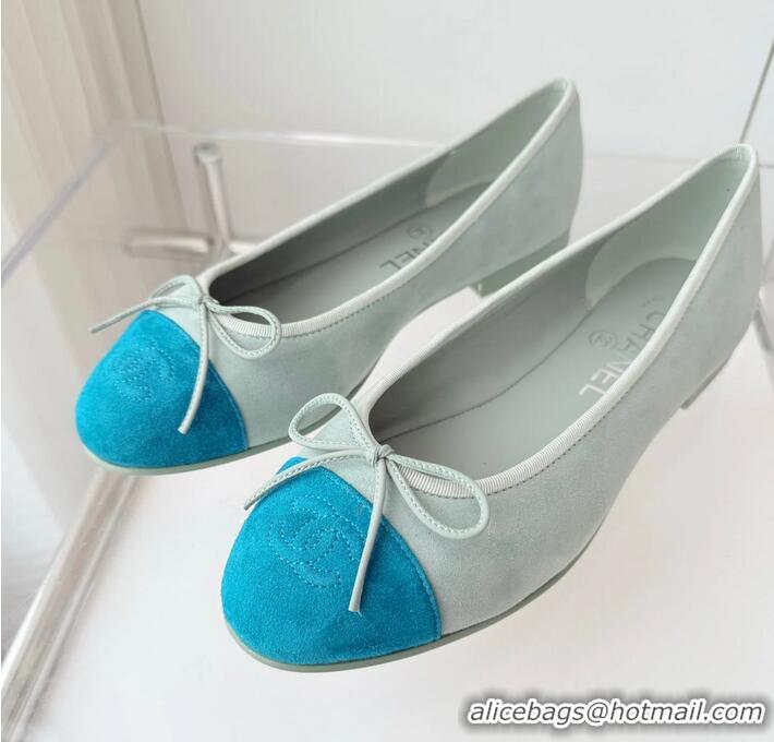 ​Free Shipping Chanel CC Ballet Flat With Bow Suede CH1023 Baby Blue