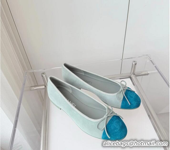 ​Free Shipping Chanel CC Ballet Flat With Bow Suede CH1023 Baby Blue