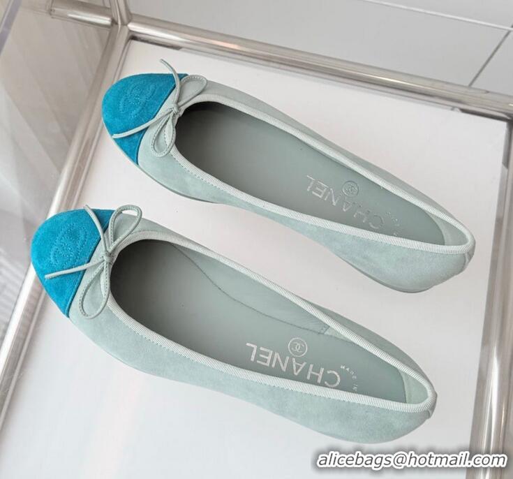 ​Free Shipping Chanel CC Ballet Flat With Bow Suede CH1023 Baby Blue