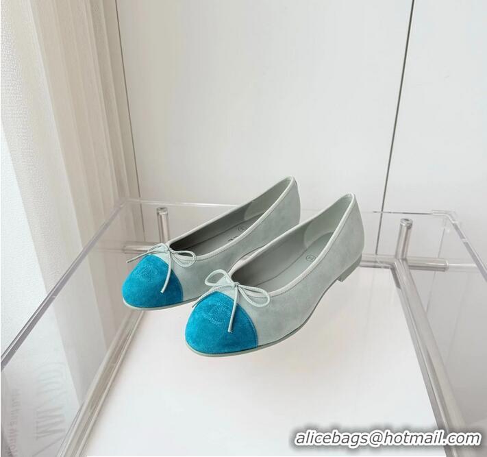 ​Free Shipping Chanel CC Ballet Flat With Bow Suede CH1023 Baby Blue