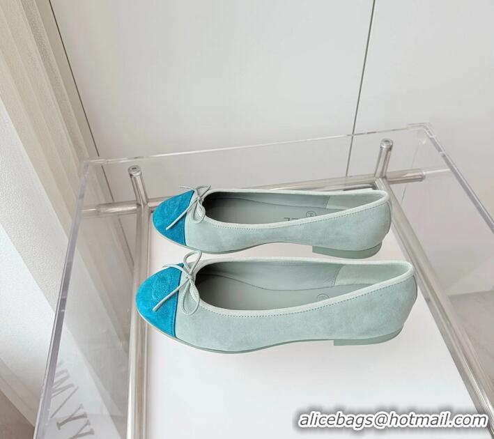 ​Free Shipping Chanel CC Ballet Flat With Bow Suede CH1023 Baby Blue