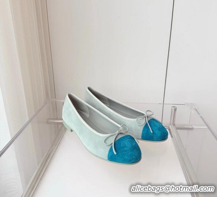 ​Free Shipping Chanel CC Ballet Flat With Bow Suede CH1023 Baby Blue
