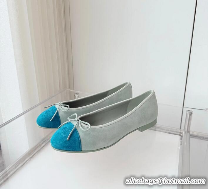 ​Free Shipping Chanel CC Ballet Flat With Bow Suede CH1023 Baby Blue
