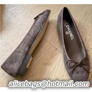 Low Cost Chanel CC Ballet Flat With Bow Suede CH1023 Dark Brown