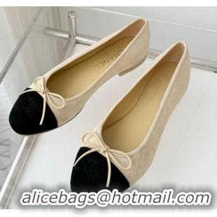 ​Good Taste Chanel CC Ballet Flat With Bow Pastel Suede CH1023 Yellow/Black
