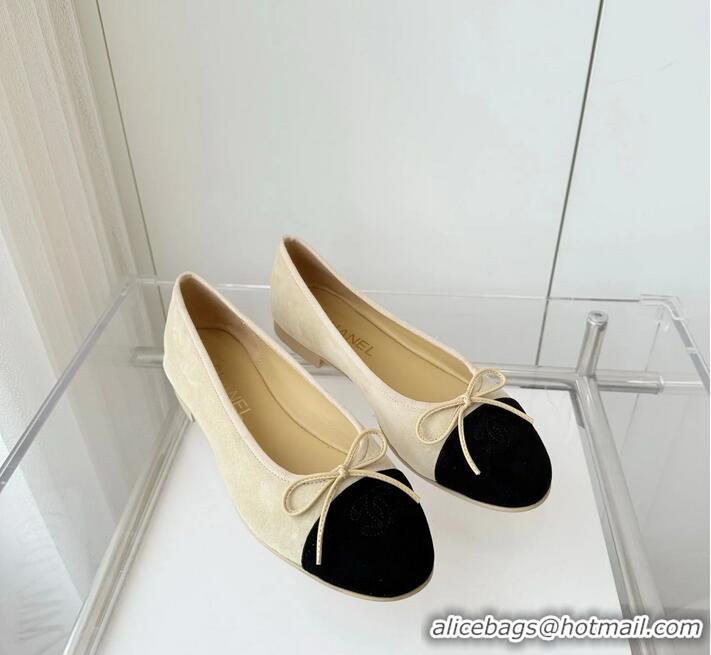 ​Good Taste Chanel CC Ballet Flat With Bow Pastel Suede CH1023 Yellow/Black