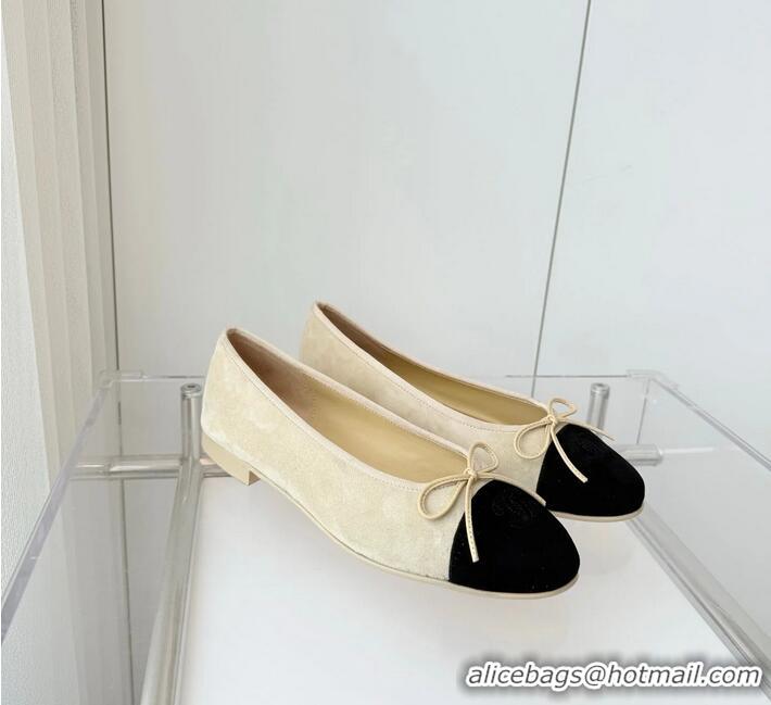 ​Good Taste Chanel CC Ballet Flat With Bow Pastel Suede CH1023 Yellow/Black
