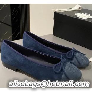 ​Promotional Chanel CC Ballet Flat With Bow Suede/Calfskin CH1023 Dark Blue