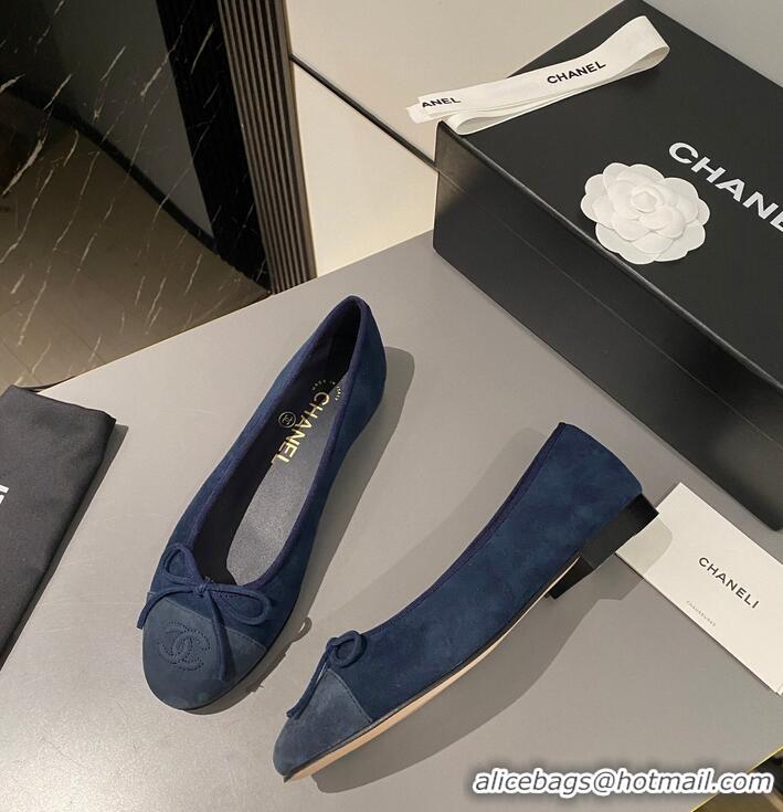 ​Promotional Chanel CC Ballet Flat With Bow Suede/Calfskin CH1023 Dark Blue