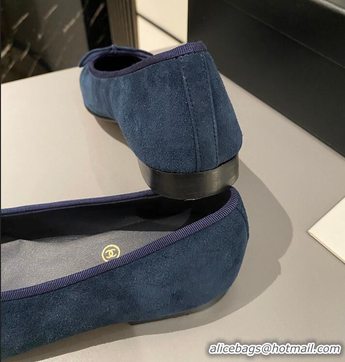 ​Promotional Chanel CC Ballet Flat With Bow Suede/Calfskin CH1023 Dark Blue