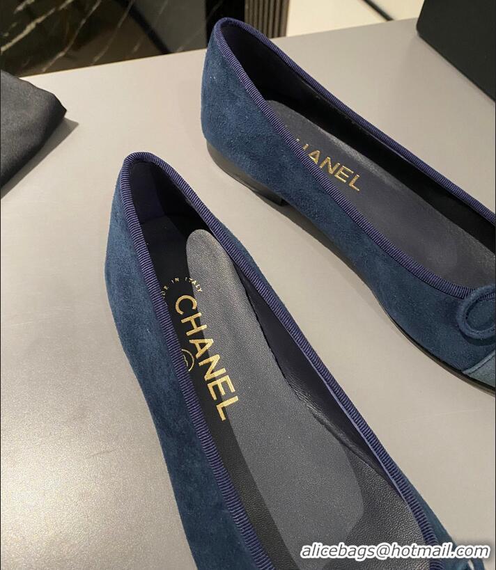 ​Promotional Chanel CC Ballet Flat With Bow Suede/Calfskin CH1023 Dark Blue