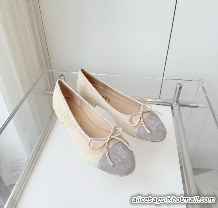 Pretty Style Chanel CC Ballet Flat With Bow Suede CH1023 Beige/Light Grey