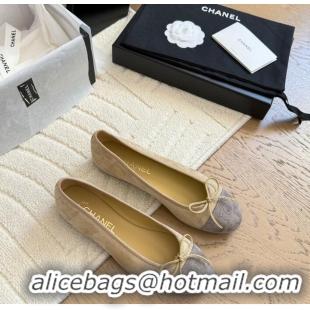 Grade Quality Chanel CC 25C Ballet Flat With Bow Two-tone Suede CH1023 Beige/Grey