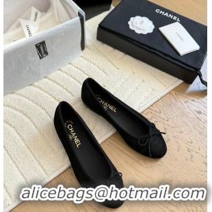 Modern Classic Chanel CC 25C Ballet Flat With Bow Suede/Calfskin CH1023 Black