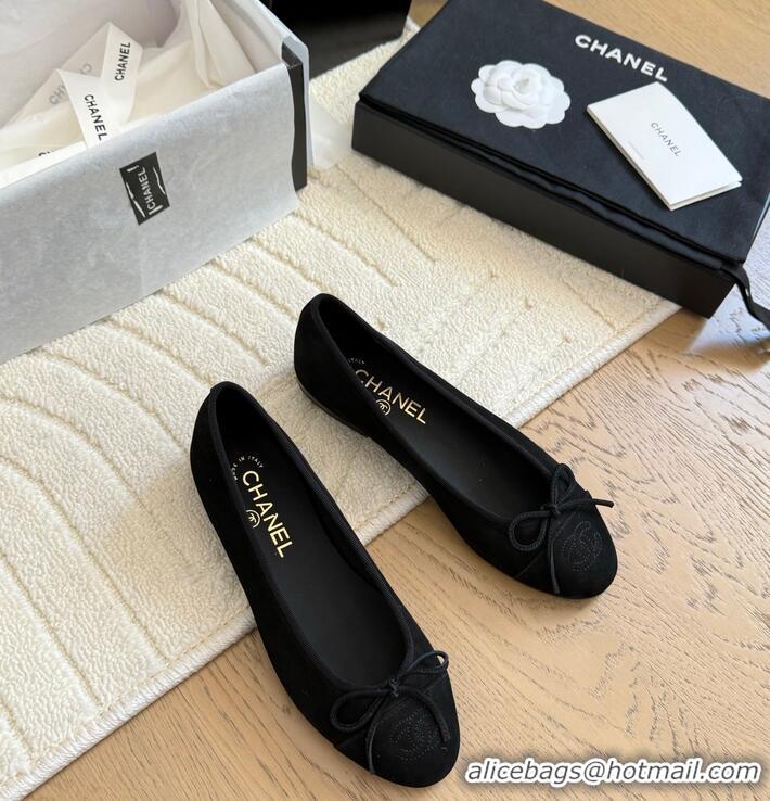 Modern Classic Chanel CC 25C Ballet Flat With Bow Suede/Calfskin CH1023 Black