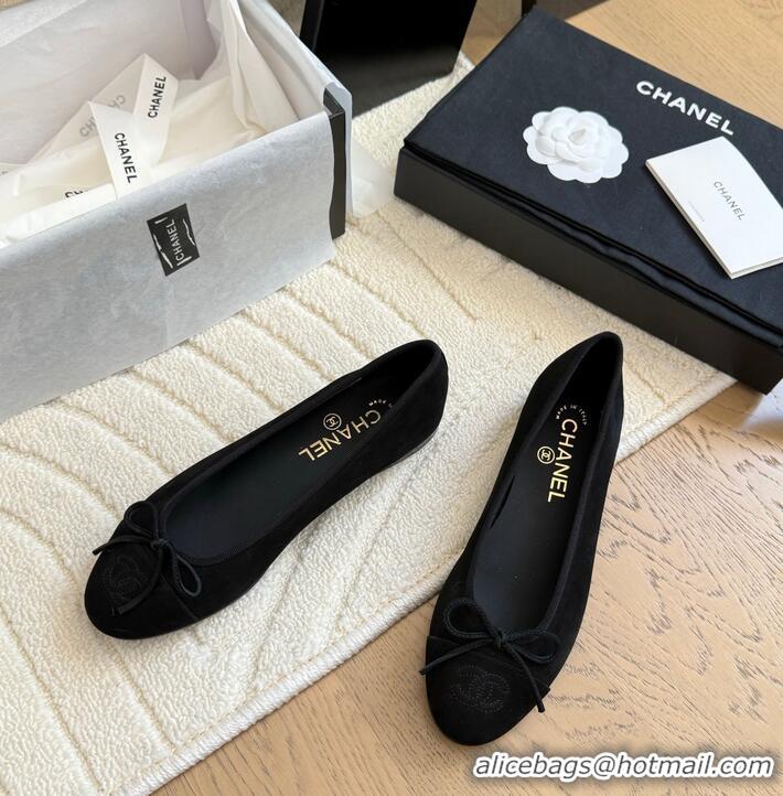 Modern Classic Chanel CC 25C Ballet Flat With Bow Suede/Calfskin CH1023 Black