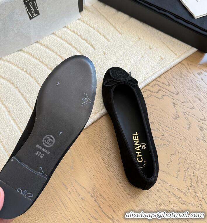 Modern Classic Chanel CC 25C Ballet Flat With Bow Suede/Calfskin CH1023 Black