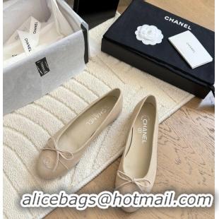 ​Super Quality Chanel CC 25C Ballet Flat With Bow Suede/Calfskin CH1023 Light Beige