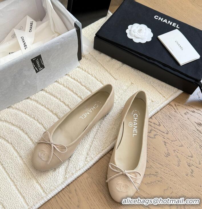 ​Super Quality Chanel CC 25C Ballet Flat With Bow Suede/Calfskin CH1023 Light Beige