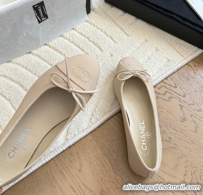 ​Super Quality Chanel CC 25C Ballet Flat With Bow Suede/Calfskin CH1023 Light Beige