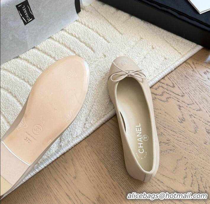 ​Super Quality Chanel CC 25C Ballet Flat With Bow Suede/Calfskin CH1023 Light Beige