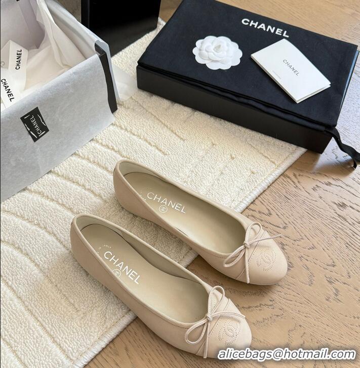 ​Super Quality Chanel CC 25C Ballet Flat With Bow Suede/Calfskin CH1023 Light Beige