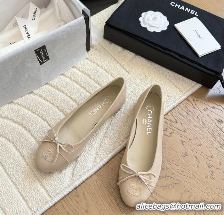 ​Super Quality Chanel CC 25C Ballet Flat With Bow Suede/Calfskin CH1023 Light Beige