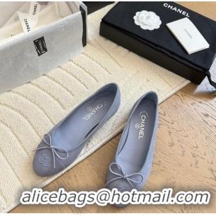 Pretty Style Chanel CC 25C Ballet Flat With Bow Suede/Calfskin CH1023 Blue
