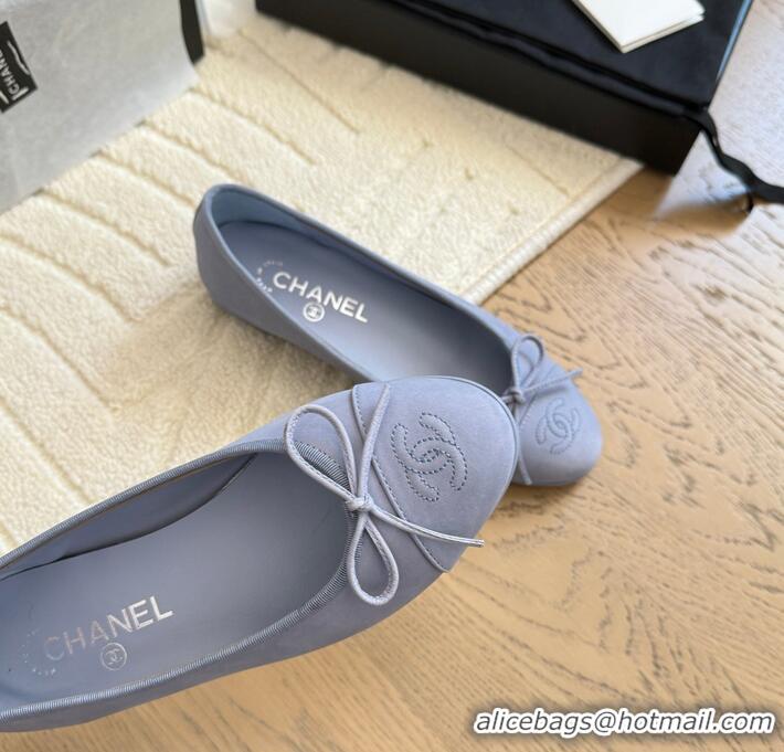 Pretty Style Chanel CC 25C Ballet Flat With Bow Suede/Calfskin CH1023 Blue