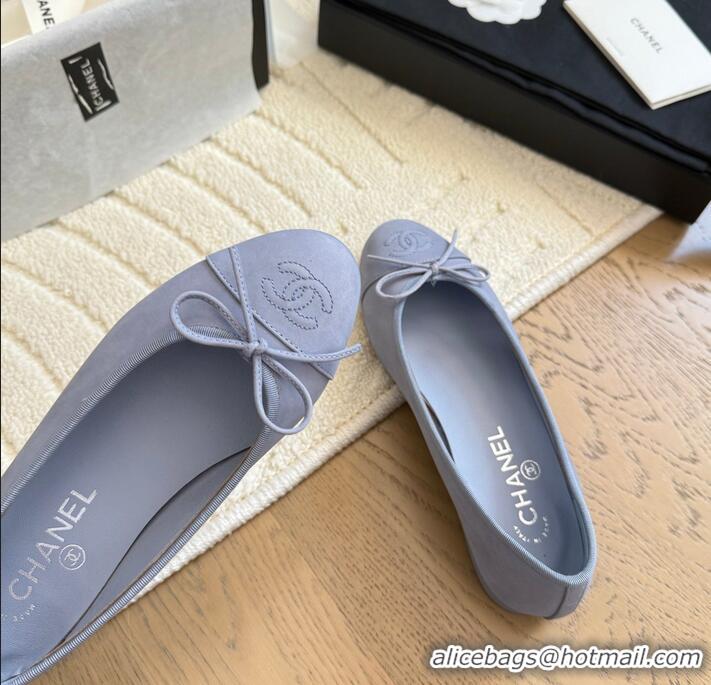 Pretty Style Chanel CC 25C Ballet Flat With Bow Suede/Calfskin CH1023 Blue