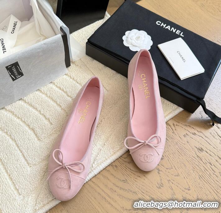 ​Classic Specials Chanel CC 25C Ballet Flat With Bow Suede/Calfskin CH1023 Pink