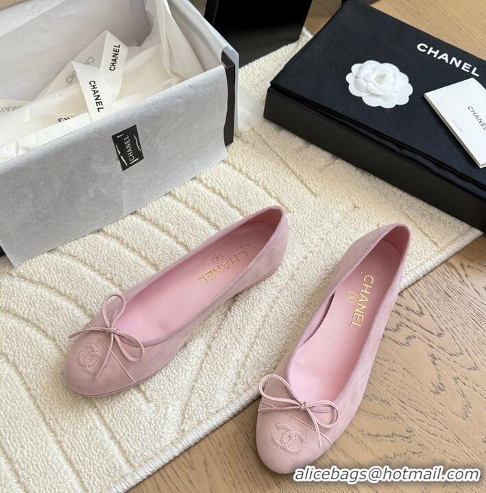 ​Classic Specials Chanel CC 25C Ballet Flat With Bow Suede/Calfskin CH1023 Pink