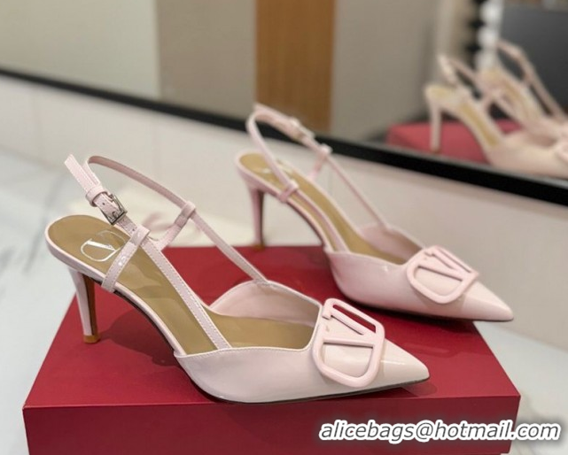 Stylish Valentino VLogo Signature Slingback Pumps 8cm in Patent Calfskin Light Pink VA082111