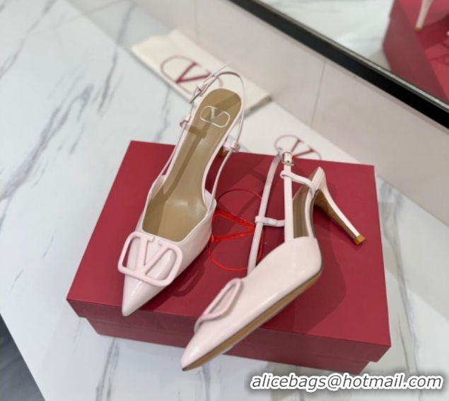 Stylish Valentino VLogo Signature Slingback Pumps 8cm in Patent Calfskin Light Pink VA082111