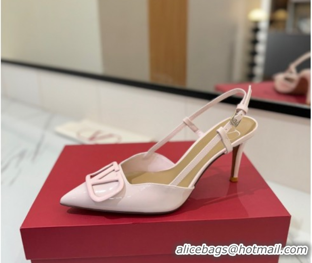 Stylish Valentino VLogo Signature Slingback Pumps 8cm in Patent Calfskin Light Pink VA082111