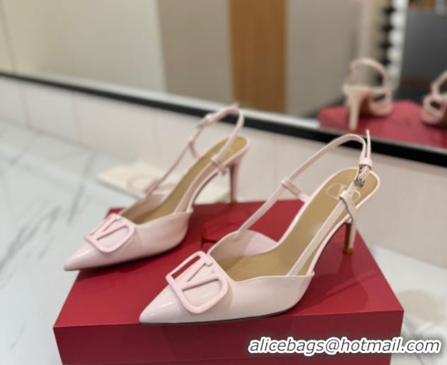 Stylish Valentino VLogo Signature Slingback Pumps 8cm in Patent Calfskin Light Pink VA082111
