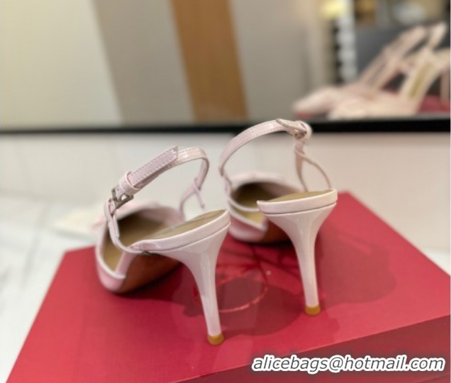 Stylish Valentino VLogo Signature Slingback Pumps 8cm in Patent Calfskin Light Pink VA082111