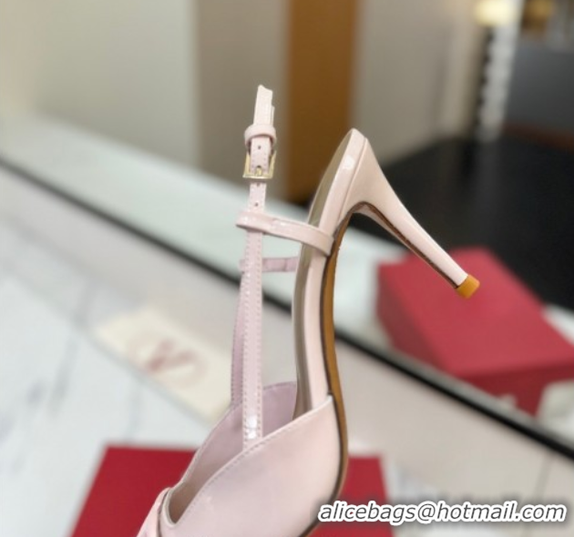 Stylish Valentino VLogo Signature Slingback Pumps 8cm in Patent Calfskin Light Pink VA082111