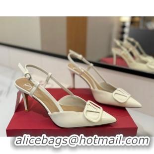 Buy Discount Valentino VLogo Signature Slingback Pumps 8cm in Patent Calfskin White 2025 VA082111