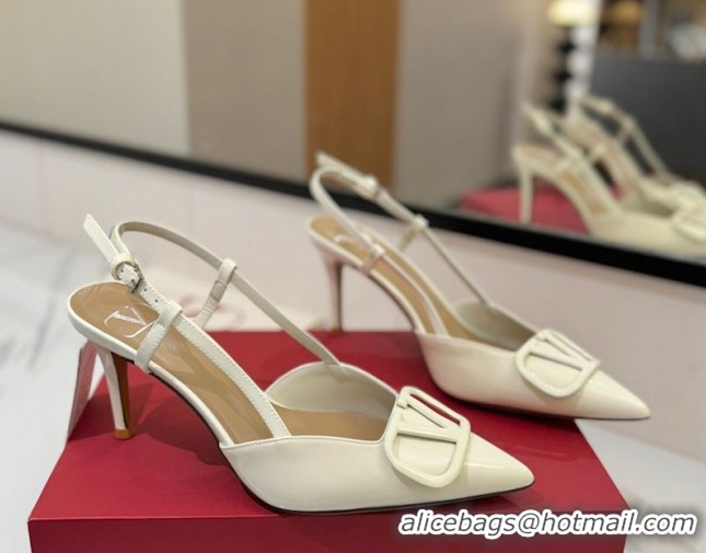 Buy Discount Valentino VLogo Signature Slingback Pumps 8cm in Patent Calfskin White 2025 VA082111