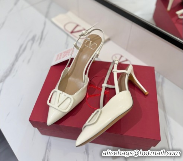Buy Discount Valentino VLogo Signature Slingback Pumps 8cm in Patent Calfskin White 2025 VA082111