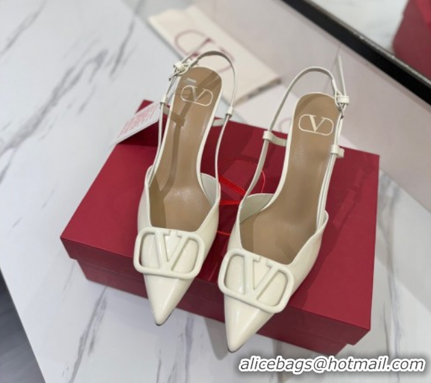 Buy Discount Valentino VLogo Signature Slingback Pumps 8cm in Patent Calfskin White 2025 VA082111